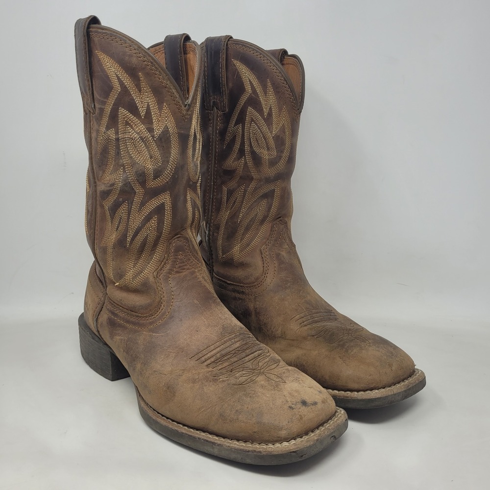 Justin Boots 8.5D Brown Leather Square Toe Western Cowboy Work Stampede Canter